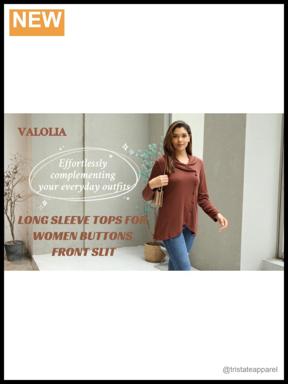 Women's Long Sleeve Tunic Sweatshirt Cotton Polyester Spandex Casual Pullover - Picture 6 of 6